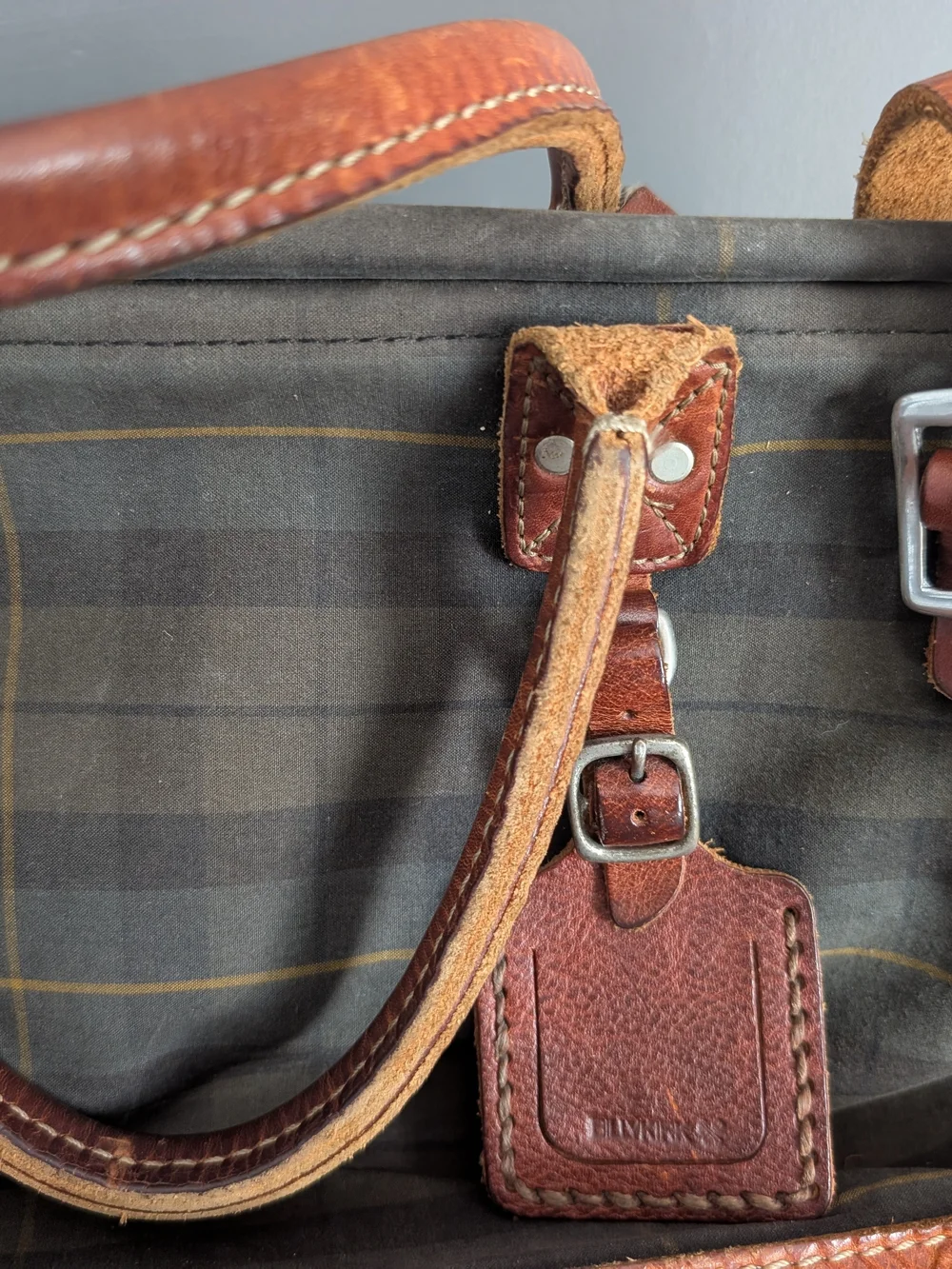 Billy Kirk Leather-Trim Brown, Black And Forest Plaid Men’s Travel Duffel